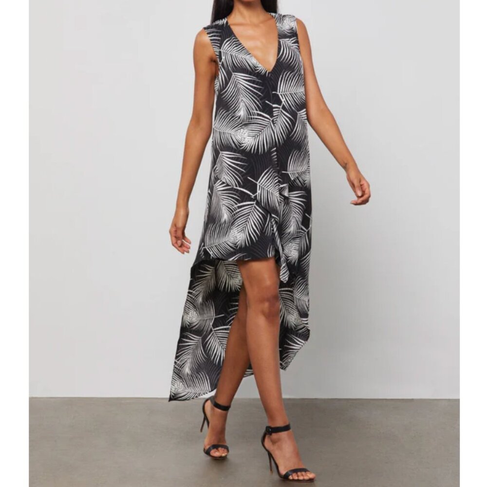 BCBGMaxAzria Black and White Palm Leaf Printed Dress. Size S.
